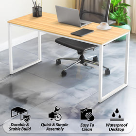 SHW Mission 40-Inch Oak desk closeup frame highlighting sturdy powder-coated steel legs