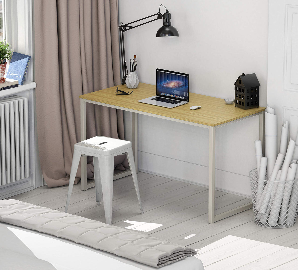 SHW Mission 40-Inch Oak desk side profile showing slim footprint