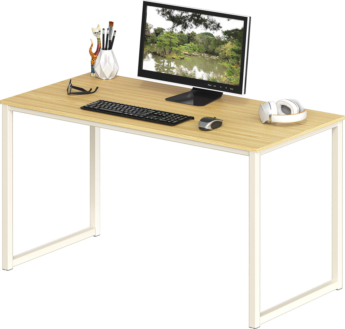SHW Mission 40-Inch Oak desk top view showing ample workspace for laptop and monitor