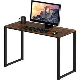 SHW Mission walnut desk front view shows compact, space-saving design for small offices.