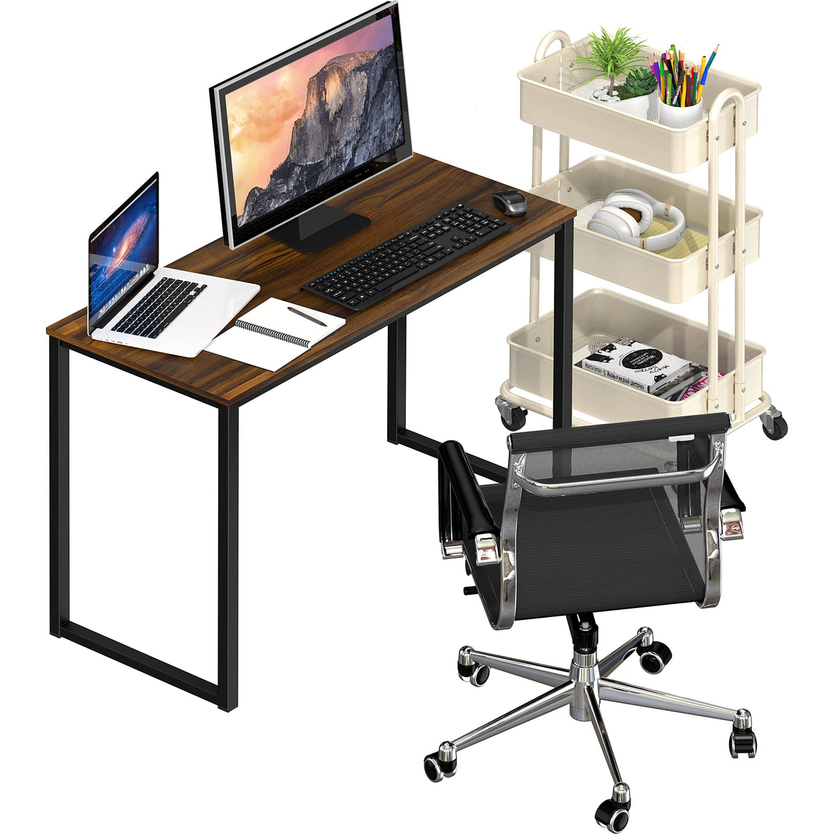 SHW Mission desk wood top closeup emphasizes durable engineered surface.