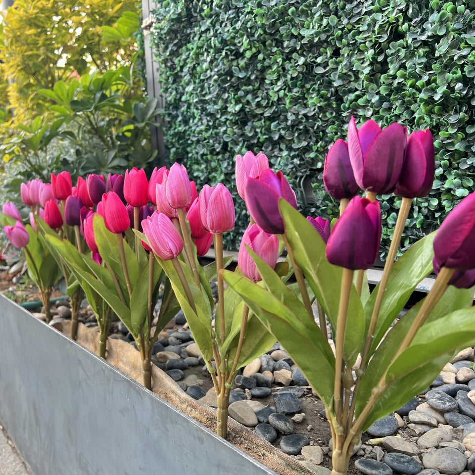 Shyshining tulips artificial flowers for outdoor decor in six color bundles; UV resistant for lasting outdoor beauty.