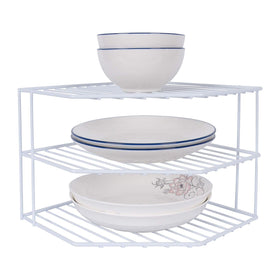 SIBAO 3-tier corner shelf white front view showing organized spice storage