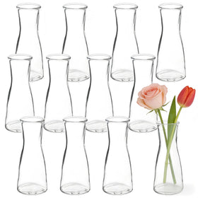 Sibosen 12-set glass bud vases arranged as a centerpiece for weddings.