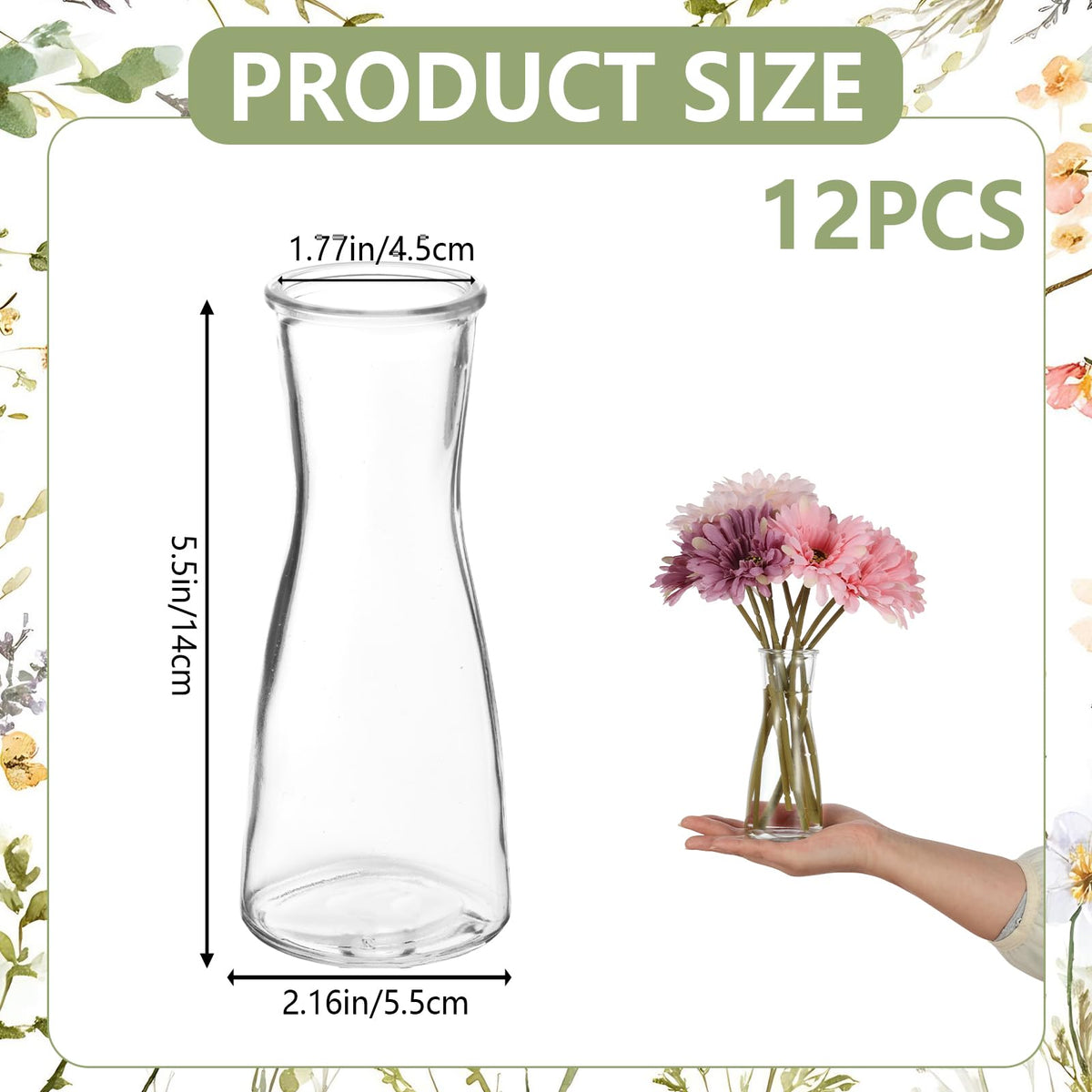 Sibosen clear bud vase with slim waist highlights single stems.