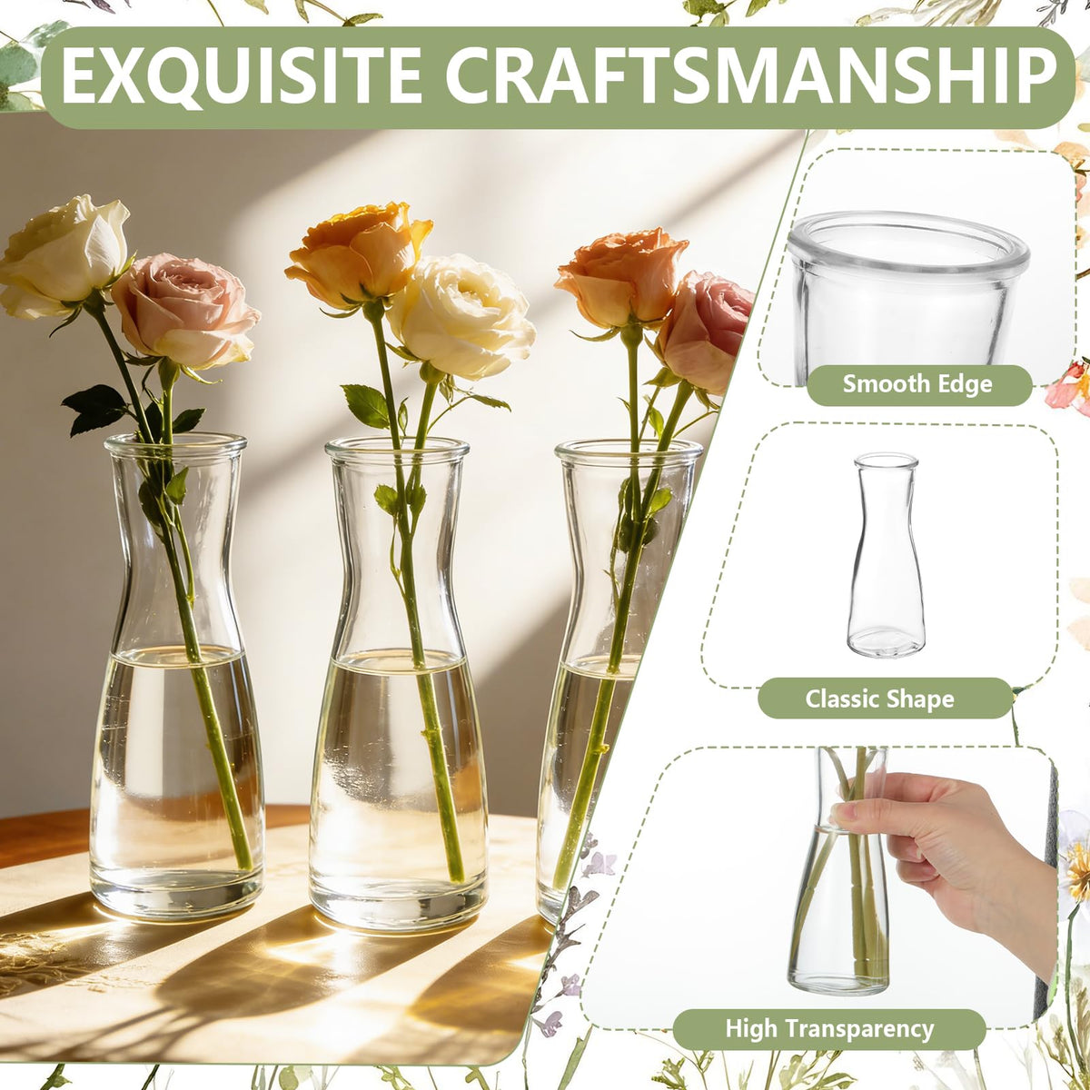 Sibosen thick-glass bud vase offers durable, clear display.