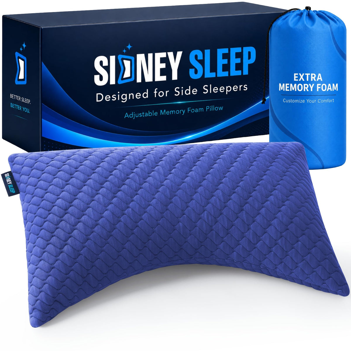 Sidney Sleep adjustable curved pillow demonstrates curve design for customizable comfort.
