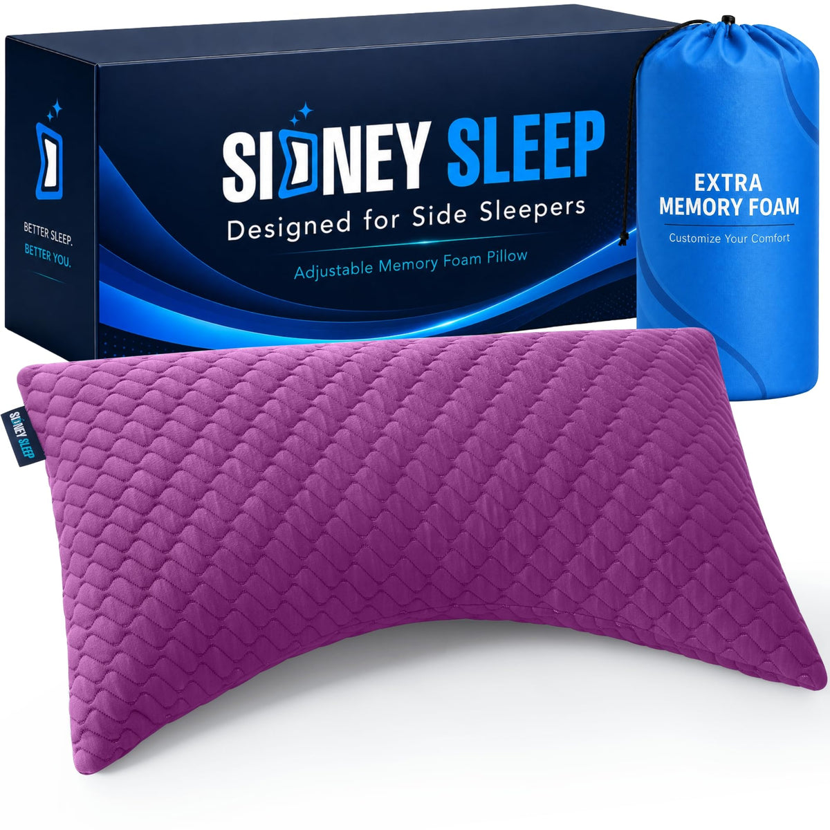 Sidney Sleep adjustable curved pillow offers tailored neck support for side sleepers.