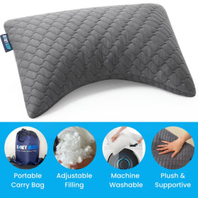 Sidney Sleep mini back-lumbar-support pillow eases lower back tension on journeys.