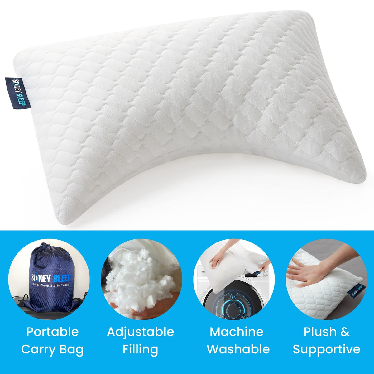 Sidney Sleep mini knee pillow used between knees for travel comfort.