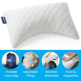 Sidney Sleep mini knee pillow used between knees for travel comfort.