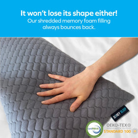 Sidney Sleep mini portable-travel-pillow fits neatly in bags for hotel stays.