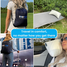 Sidney Sleep mini travel pillow with durable backpack for easy carry.
