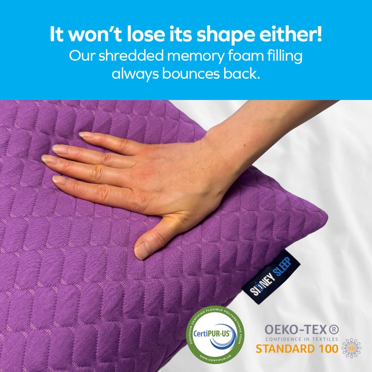 Sidney Sleep neck shoulder support closeup emphasizes curved cradle for better alignment.