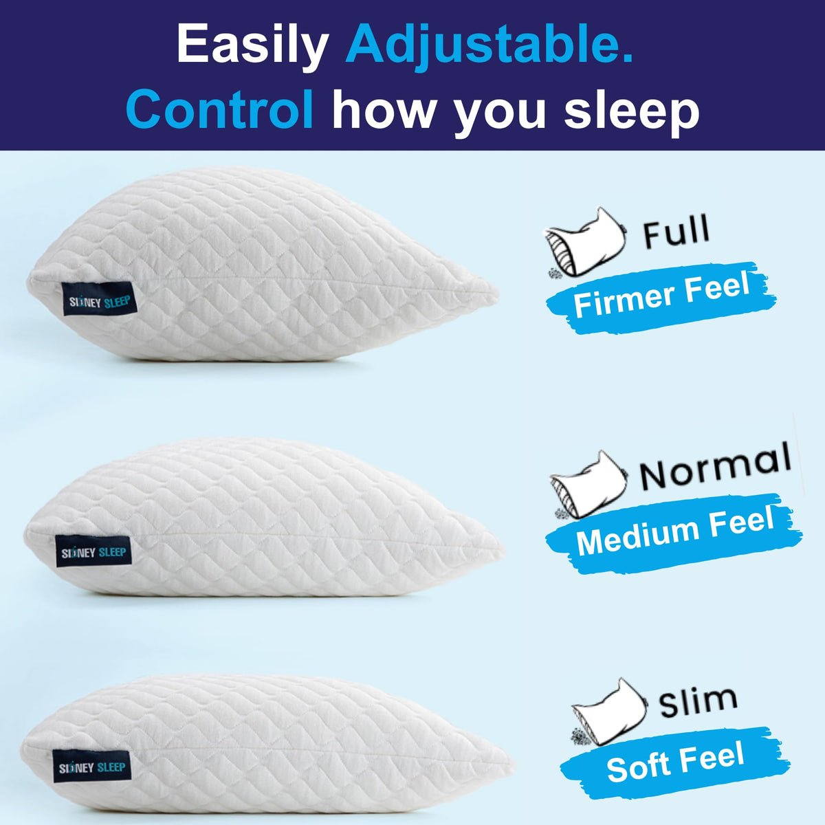 Sidney Sleep side and back sleeper pillow demonstrates versatile support for various sleep positions.