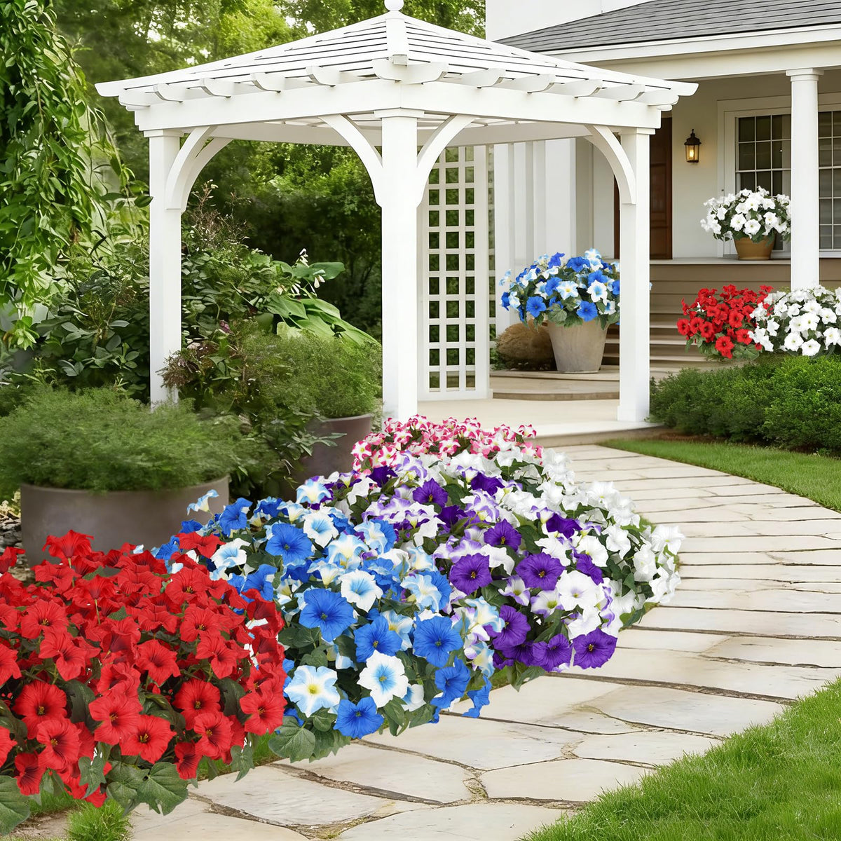 SIECCY blue-white petunias outdoors, weatherproof for patios