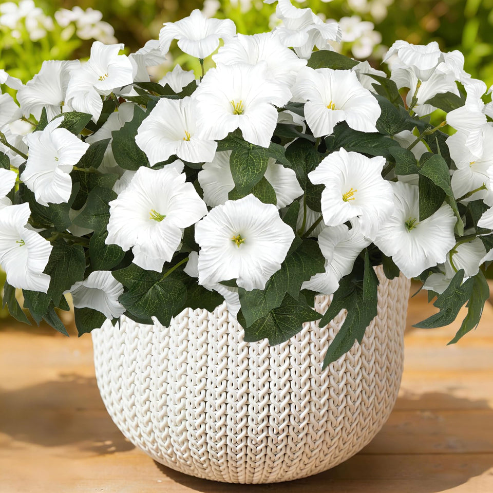 SIECCY artificial white petunias for outdoor use, six-bundle display.