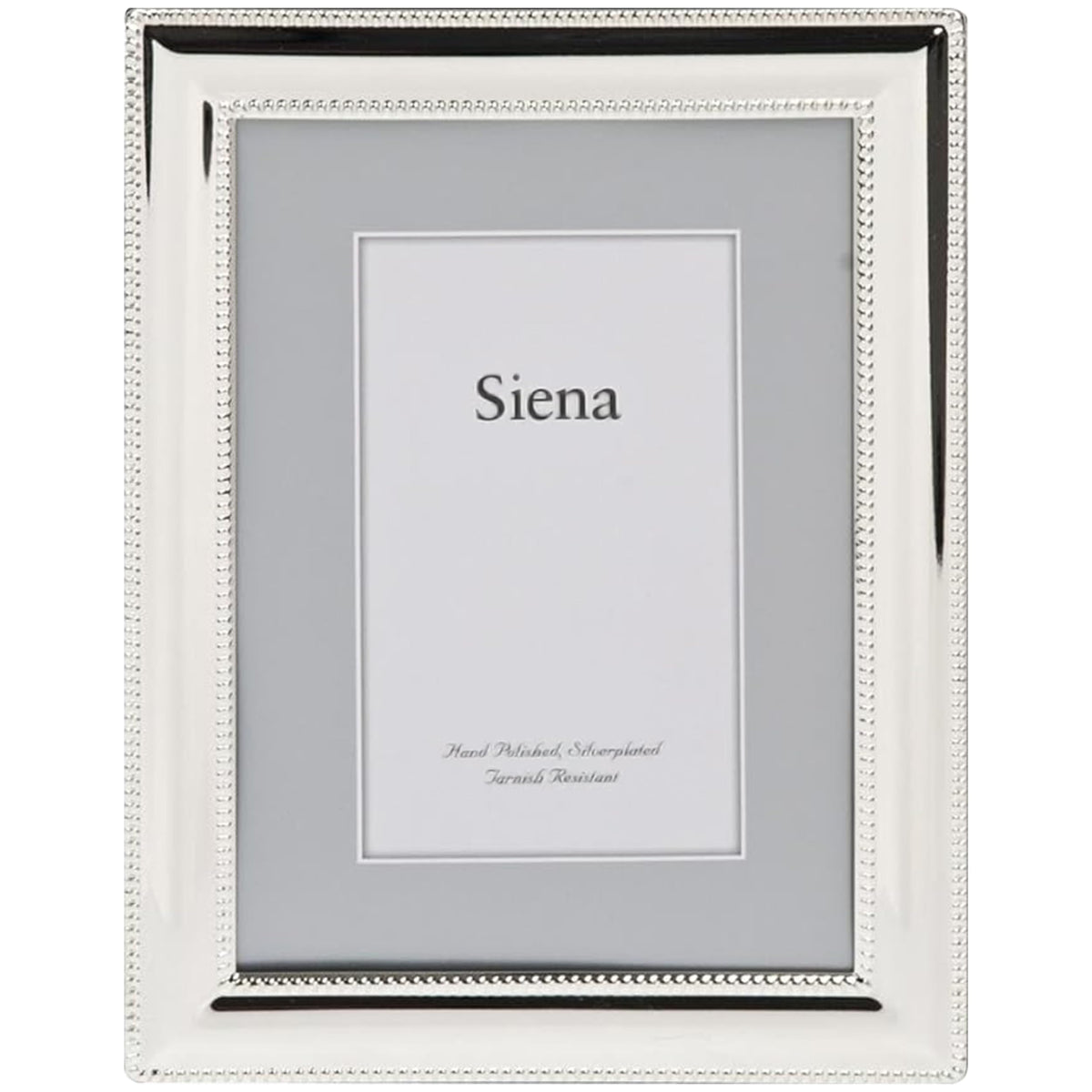Siena double border bead silver frame front view highlights 5x7 memories with tarnish resistance