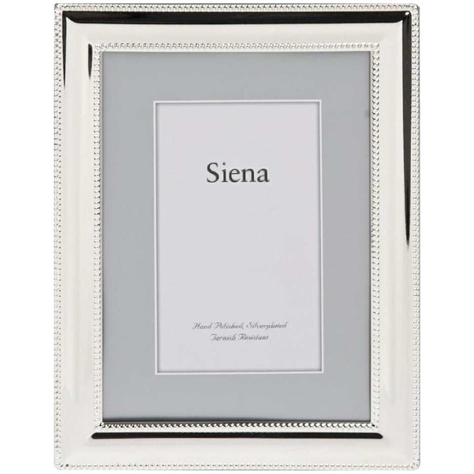 Siena double border bead silver frame front view highlights 5x7 memories with tarnish resistance