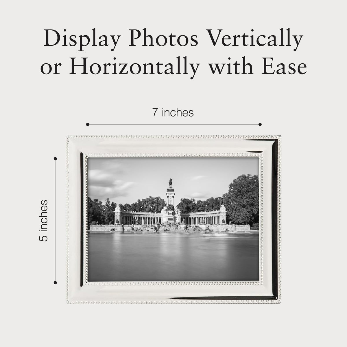 Siena silver finish frame interior and exterior borders create timeless display for photos
