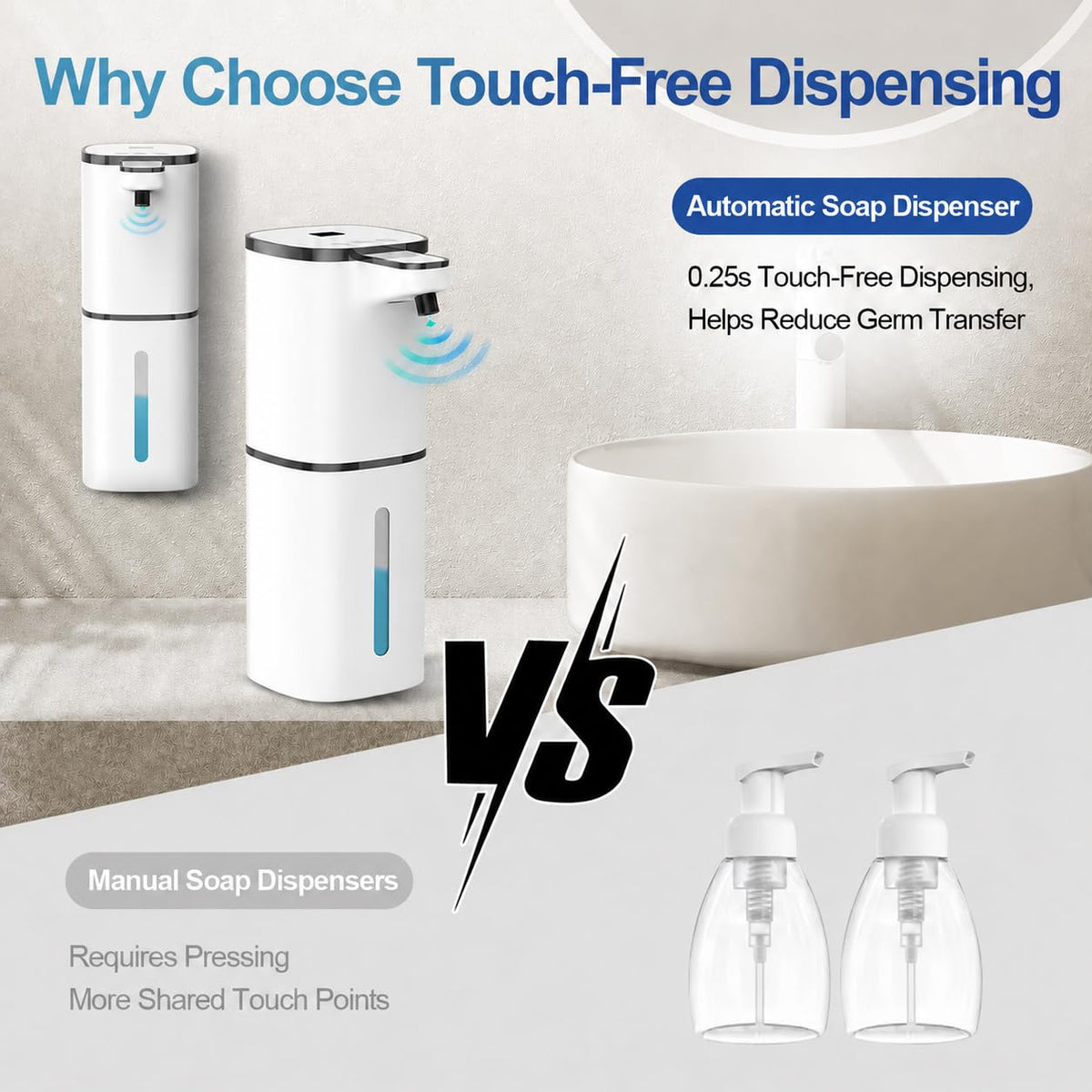 Wave-sensing infrared sensor enables touchless soap dispensing.