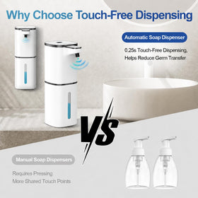 Wave-sensing infrared sensor enables touchless soap dispensing.