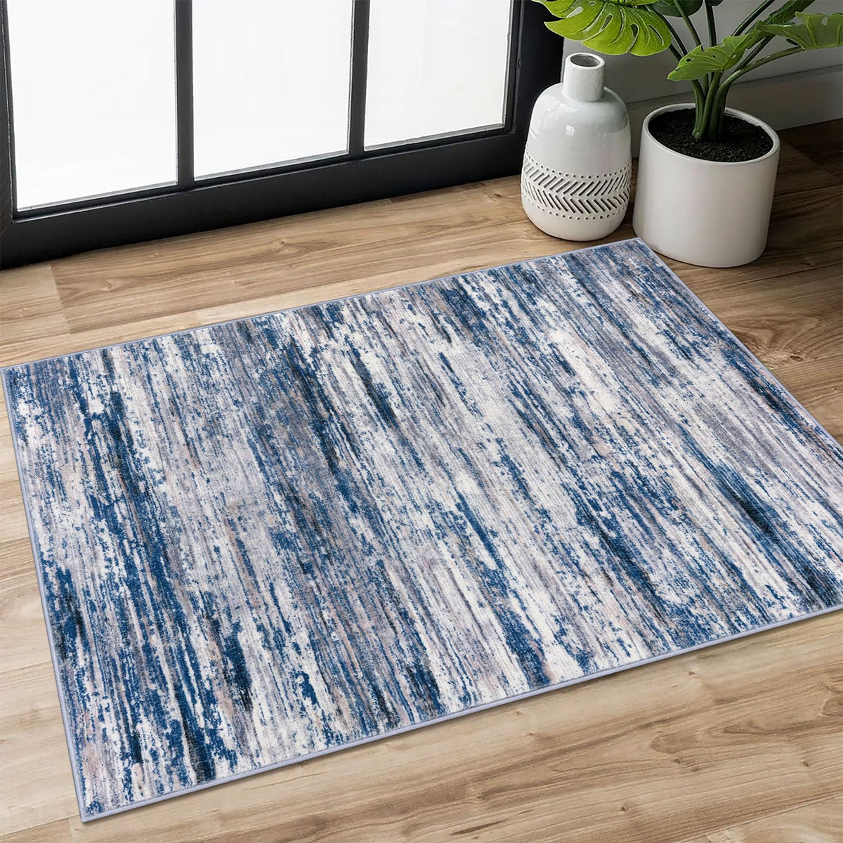 SIILOOM 2x3 Modern Abstract Rug entryway navy: non-slip and cozy underfoot