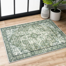 SIILOOM green medallion rug entryway with non-slip backing for safe daily use