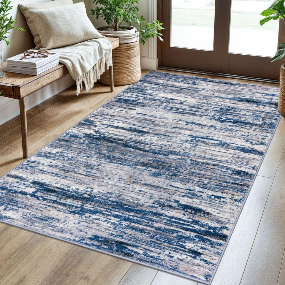 SIILOOM 3x5 modern abstract rug in navy for entryways with contemporary flair.