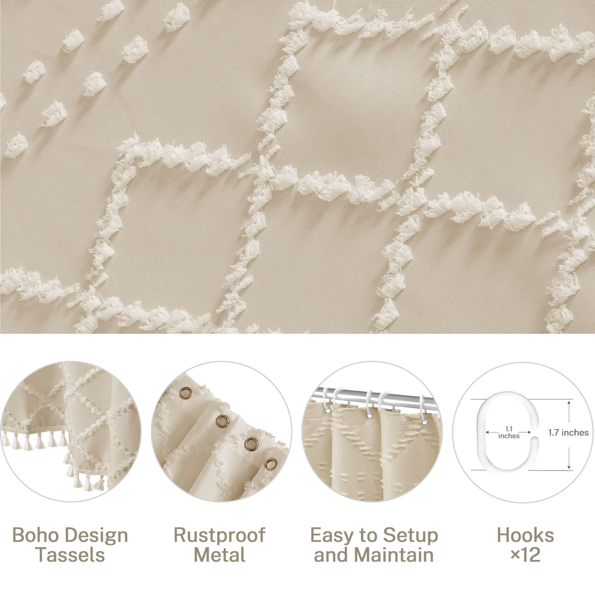 Siiluminisoy 12-hook set enables quick, secure curtain installation.