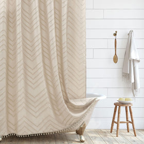 Siiluminisoy boho farmhouse shower curtain showcases tufted chevron texture for chic bathroom style