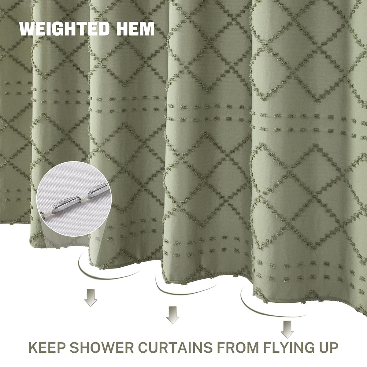 Siiluminisoy sage green curtain drapes neatly, ideal for 72x72 bath setups.