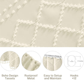 Siiluminisoy Cream Boho curtain with 12 hooks included for quick setup.