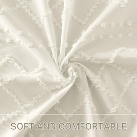 Siiluminisoy Cream Boho curtain 72x72 overview showing generous size for standard tubs.