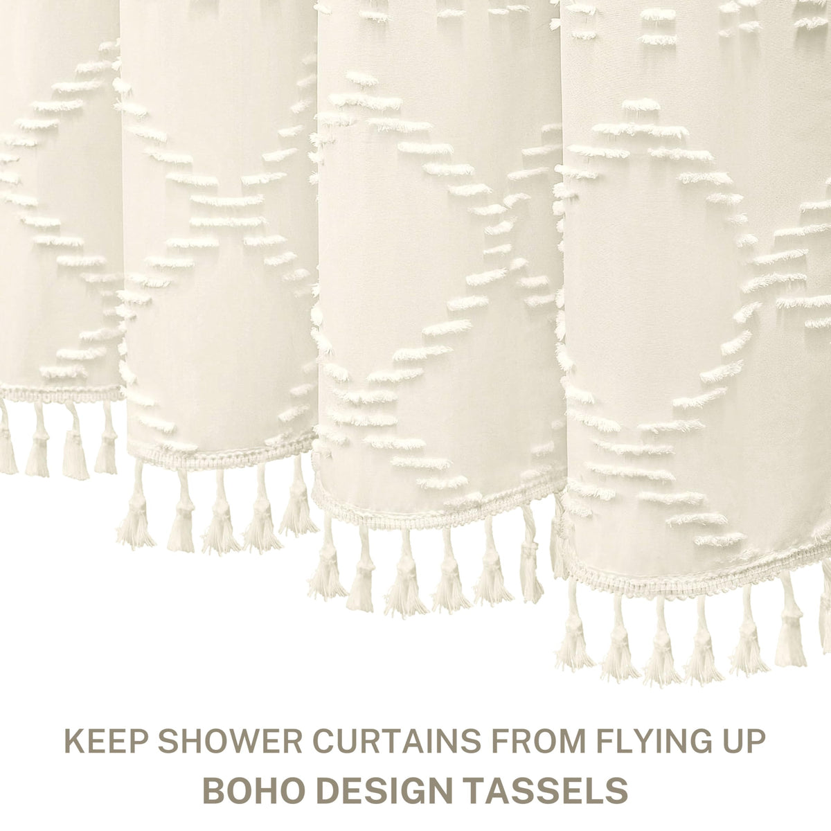 Siiluminisoy Cream Boho curtain tufted chevron pattern detail adds cozy farmhouse style.