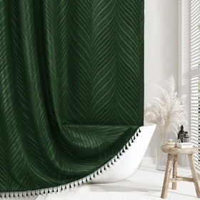 Siiluminisoy dark green boho shower curtain, 72x72, adding privacy and style.