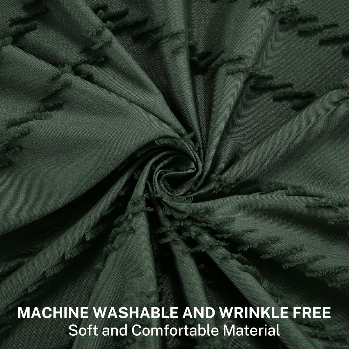 Siiluminisoy dark-green curtain with chevron texture adds tactile style to your bathroom.