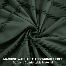 Siiluminisoy dark-green curtain with chevron texture adds tactile style to your bathroom.