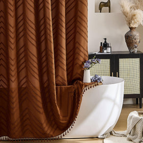 Siiluminisoy orange shower curtain with textured chevron for vintage privacy and flair