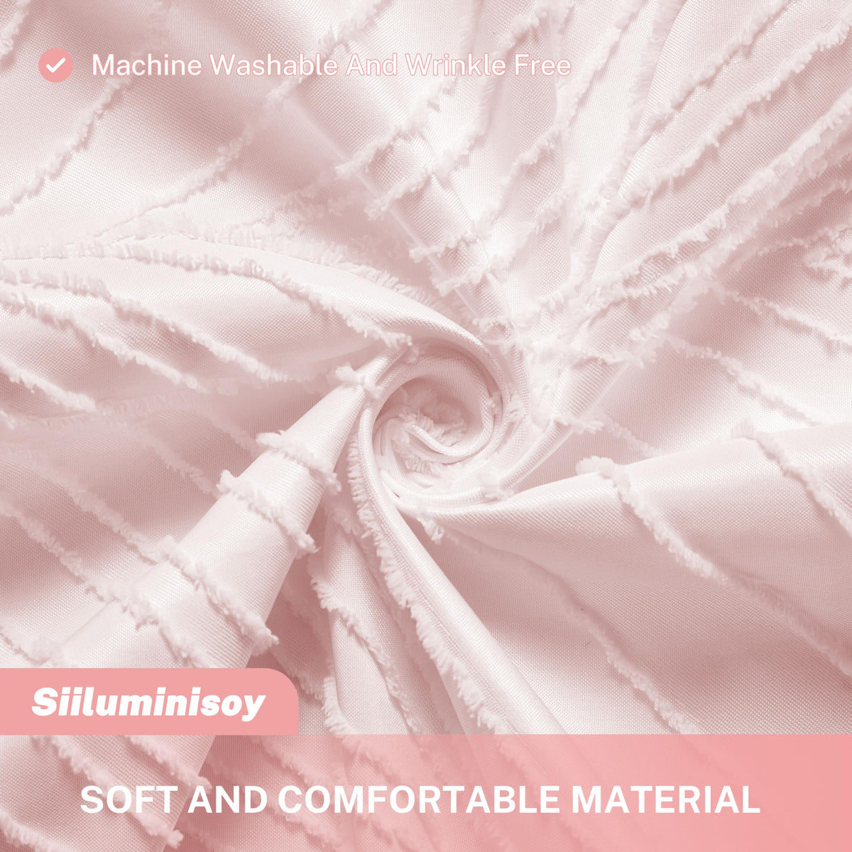 Siiluminisoy pink curtain showing chenille leaves pattern to elevate bathroom aesthetics.