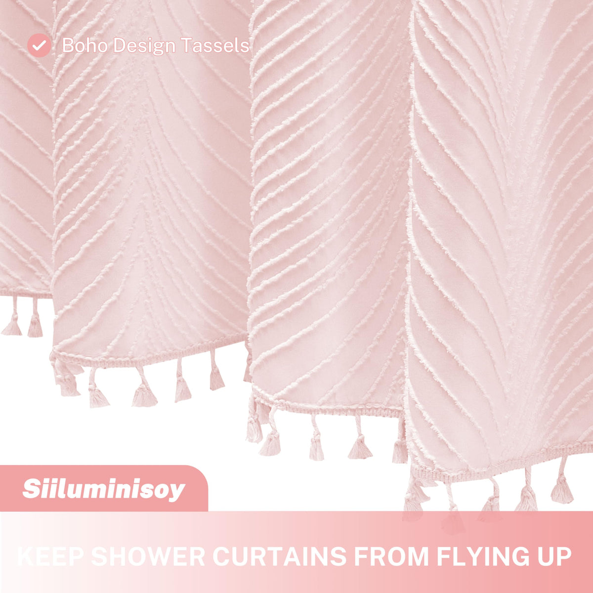 Siiluminisoy 100% polyester pink shower curtain for durable, easy-care use.