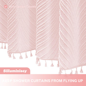 Siiluminisoy 100% polyester pink shower curtain for durable, easy-care use.