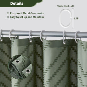 Siiluminisoy sage green curtain creates a water barrier to keep floors dry.