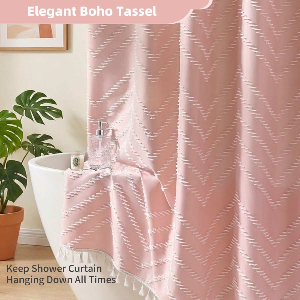 Siiluminisoy waterproof curtain helps keep floors dry after showers.