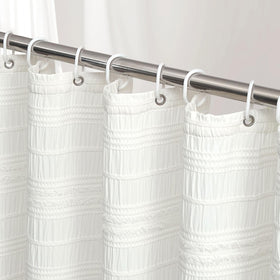 Siiluminisoy white shower curtain with textured stripe and waffle weave