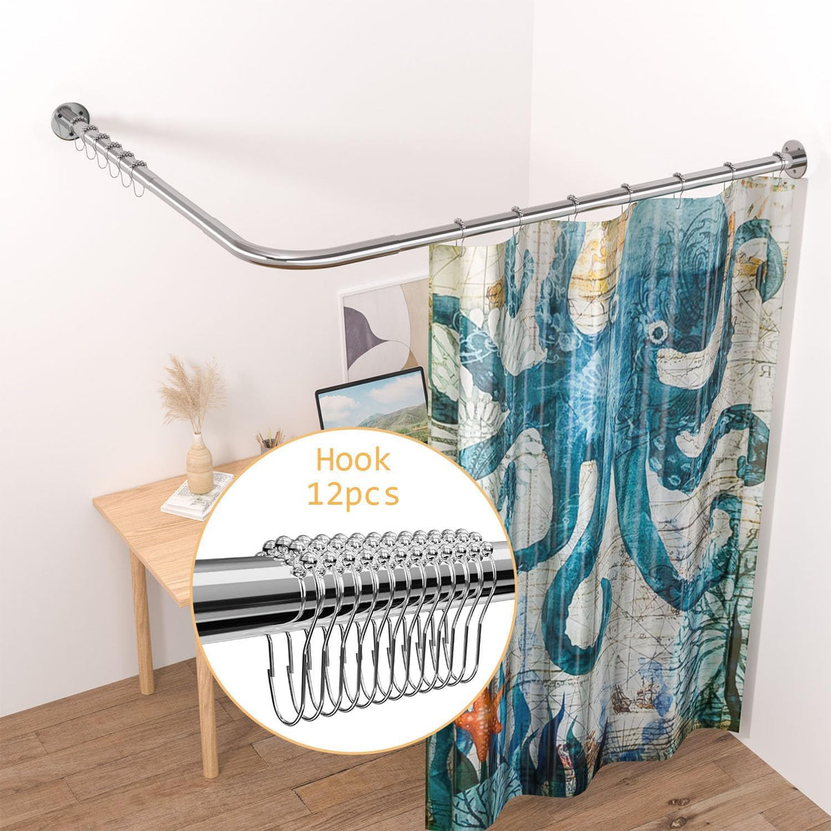 Sikaiqi includes 12 shower curtain rings for immediate use.