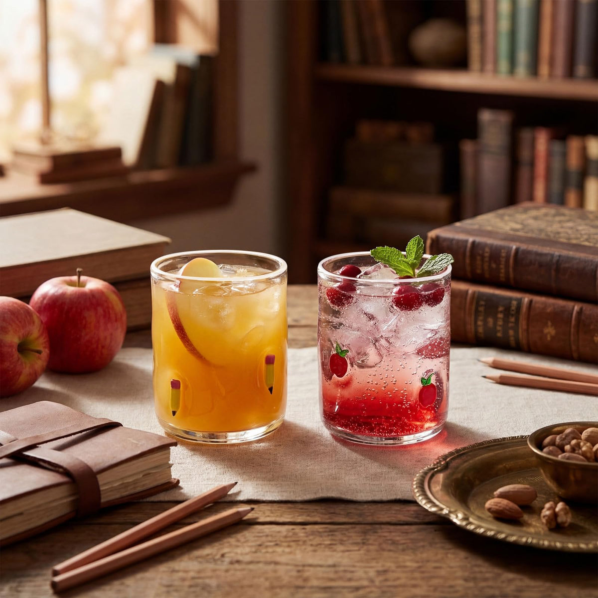 SiliFine apple-pencil design juice glass is ideal for kid-friendly party tables