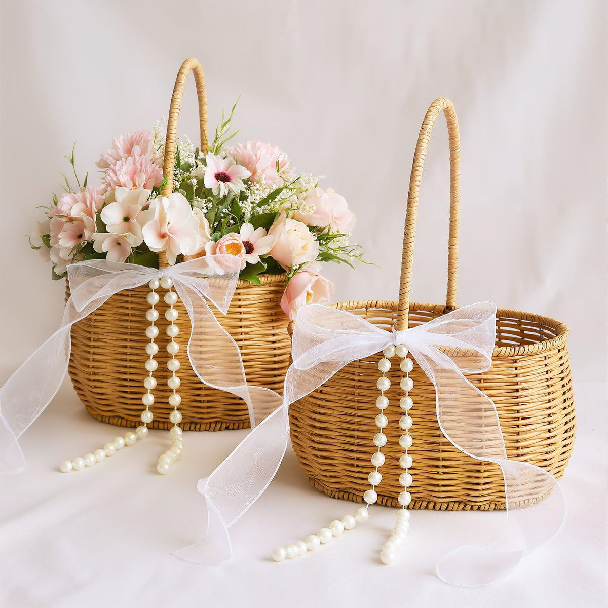 SiliFine wicker basket petal carrier for graceful wedding procession.