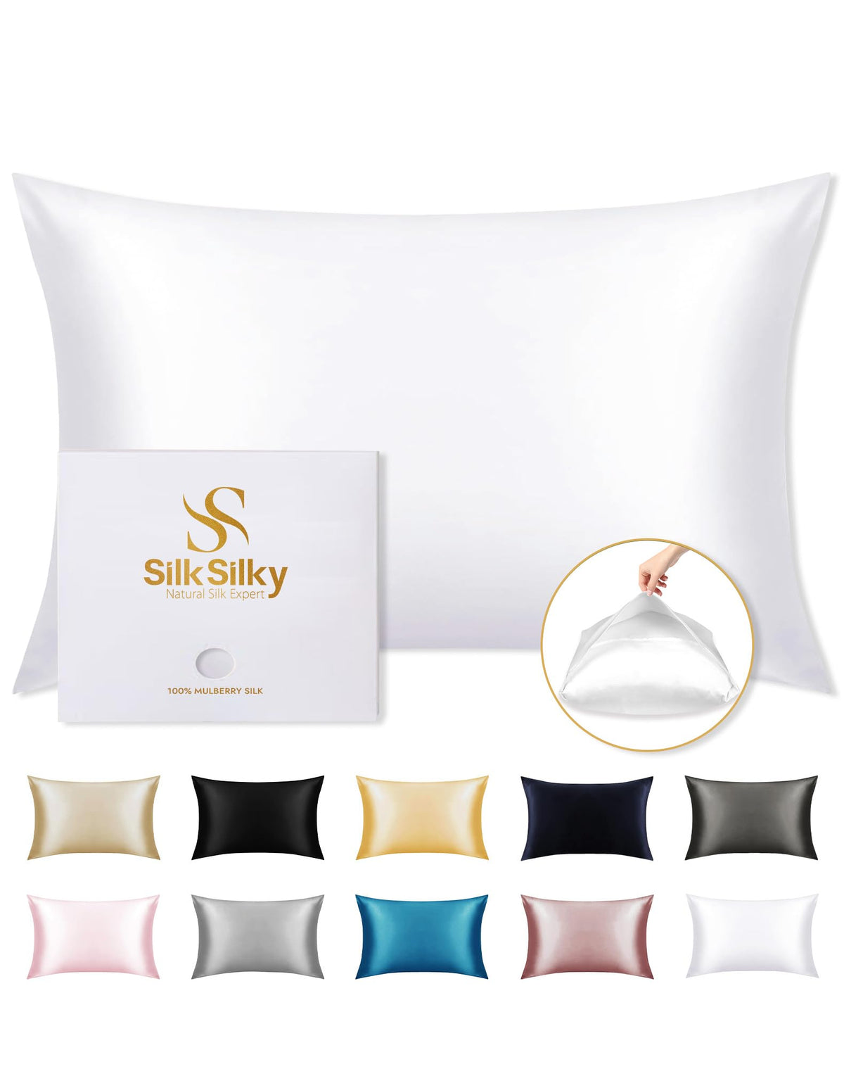 SilkSilky silk pillowcase 22 momme for smooth hair and skin.