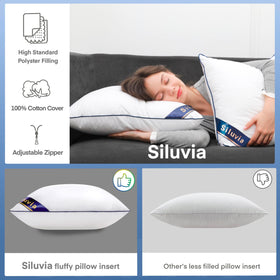 Siluvia easy-care pillow inserts: machine washable with mild detergent.